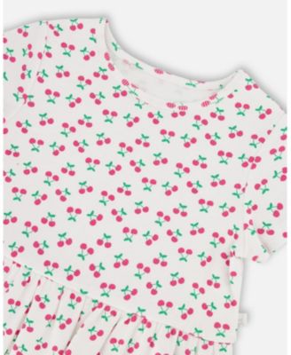 Girl Rib Crop T-Shirt with Frill Printed Cheeries