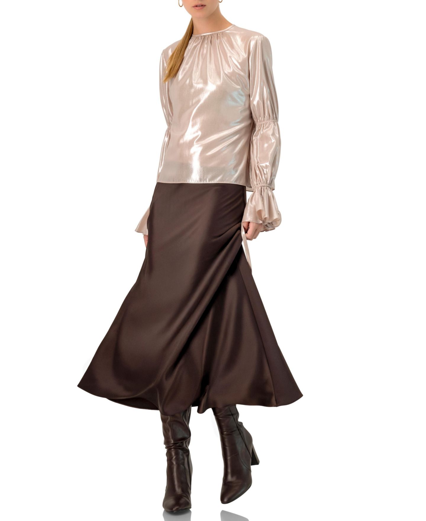Женская блузка Ivonne Straight Metallic Sheer, цвет: Пыльный розовый — фото 6