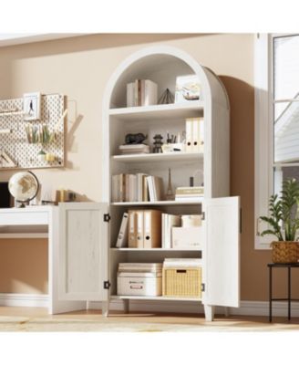 Arched Bookcase with Doors - 5-Tier Open Display Shelf, Modern Bookshelf Storage Cabinet for Home Office Living Room Library