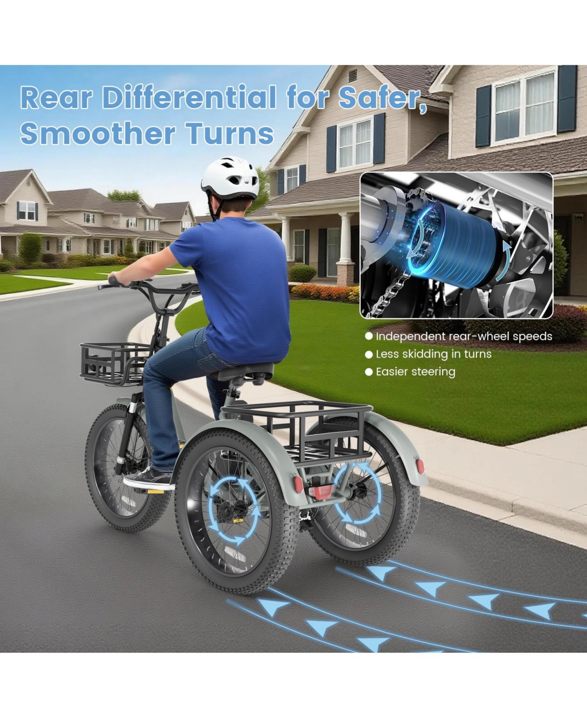 Mooncool TK1 500W Folding Electric Tricycle for Adults, 20" x 3.0" Wheel