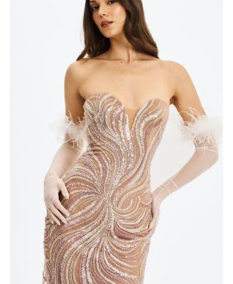 Women's Quinci Apricot Beaded Sequin Sweetheart Maxi Dress