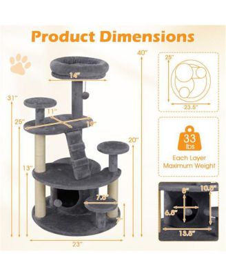 Cat Tree for Munchkin & Senior Cats, 40-Inch with Stable Wide Base, Soft Padded Perches & Large Condo for Easy Access