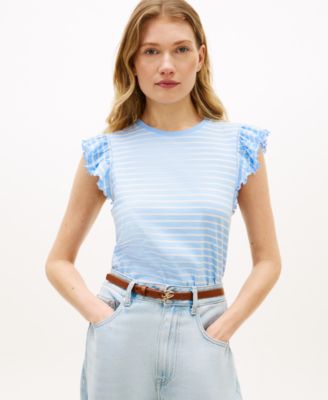 Women's Frill-Sleeve Crew Neck Top