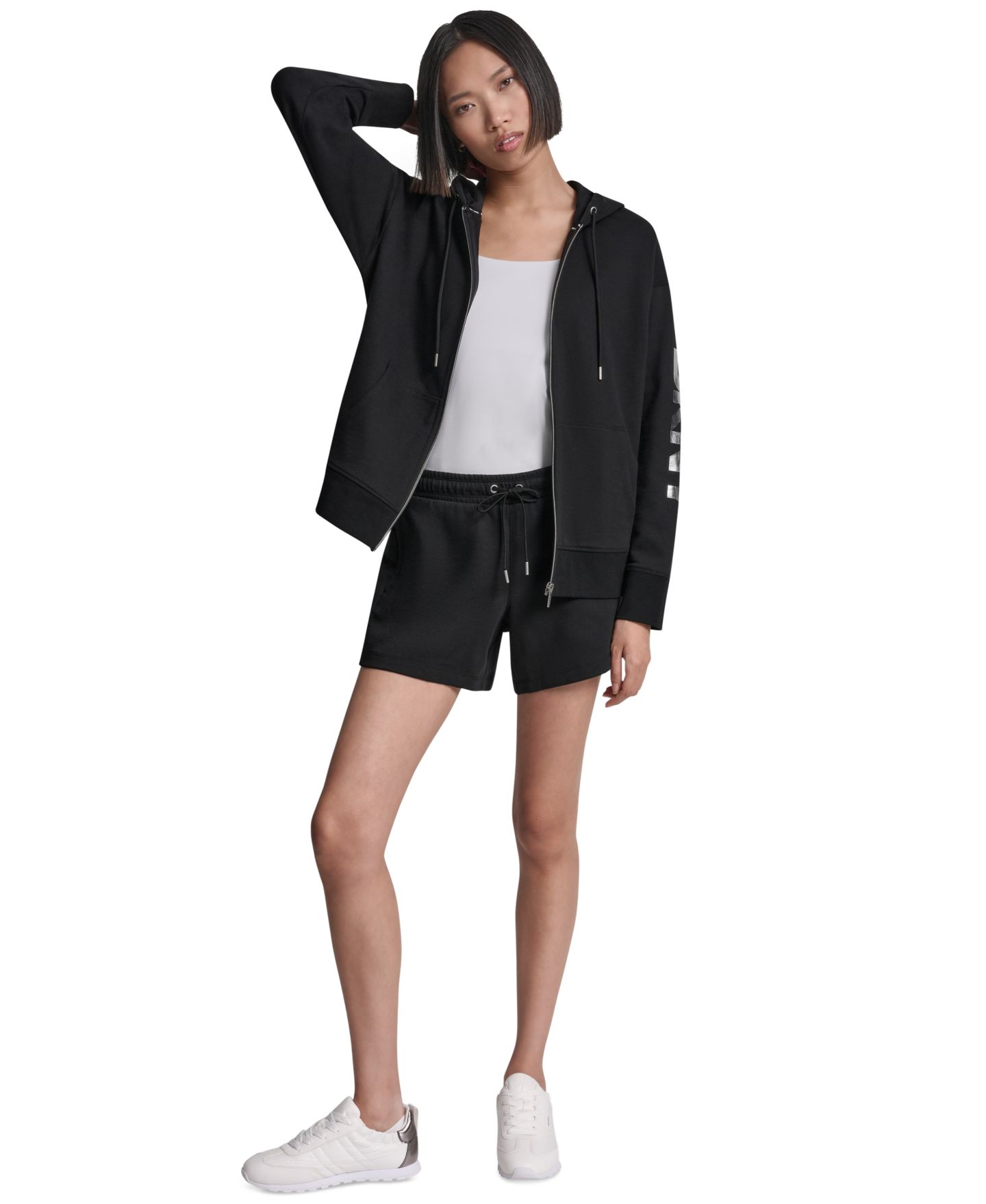 Женское худи DKNY Sport Regular-Fit Full Zip, цвет: Чёрный / Серебряный — фото 2