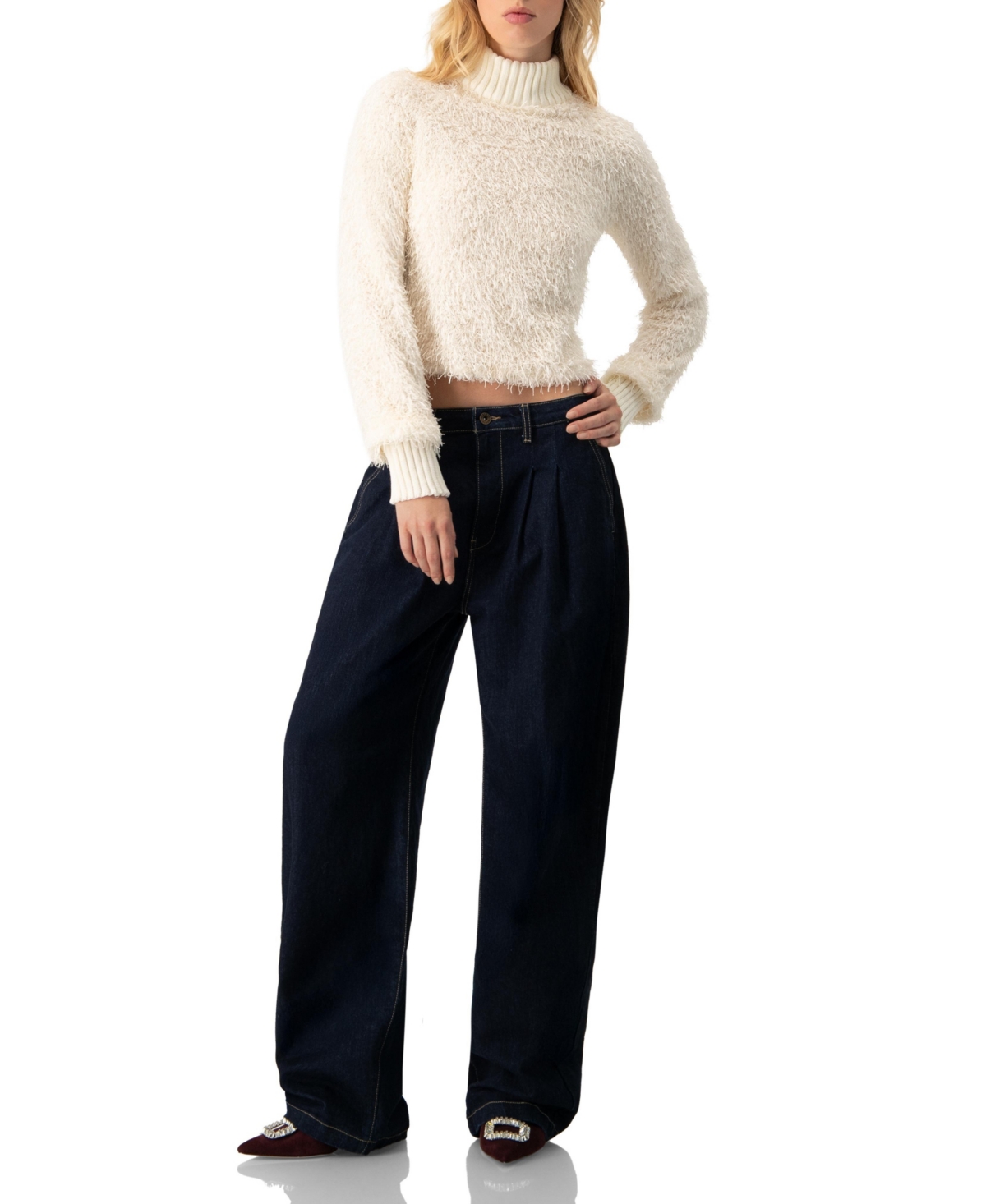 Ivonne Women's High Neck Fringe Blouse