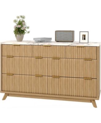 Fluted 7 Drawers Dresser for Bedroom, 54" Wide Modern Chest of Drawers, Curved Profile Design, Large Wood Storage Cabinet Organizer for Bedroom