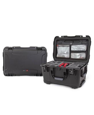 938 Wheeled Waterproof Hard Case with 3-Pocket Lid Organizer and Padded Divider, Black
