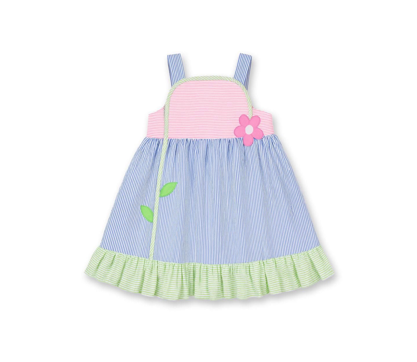 Платье Florence Eiseman Seersucker Dress With Flower для девочек, цвет: Разноцветный — фото 1