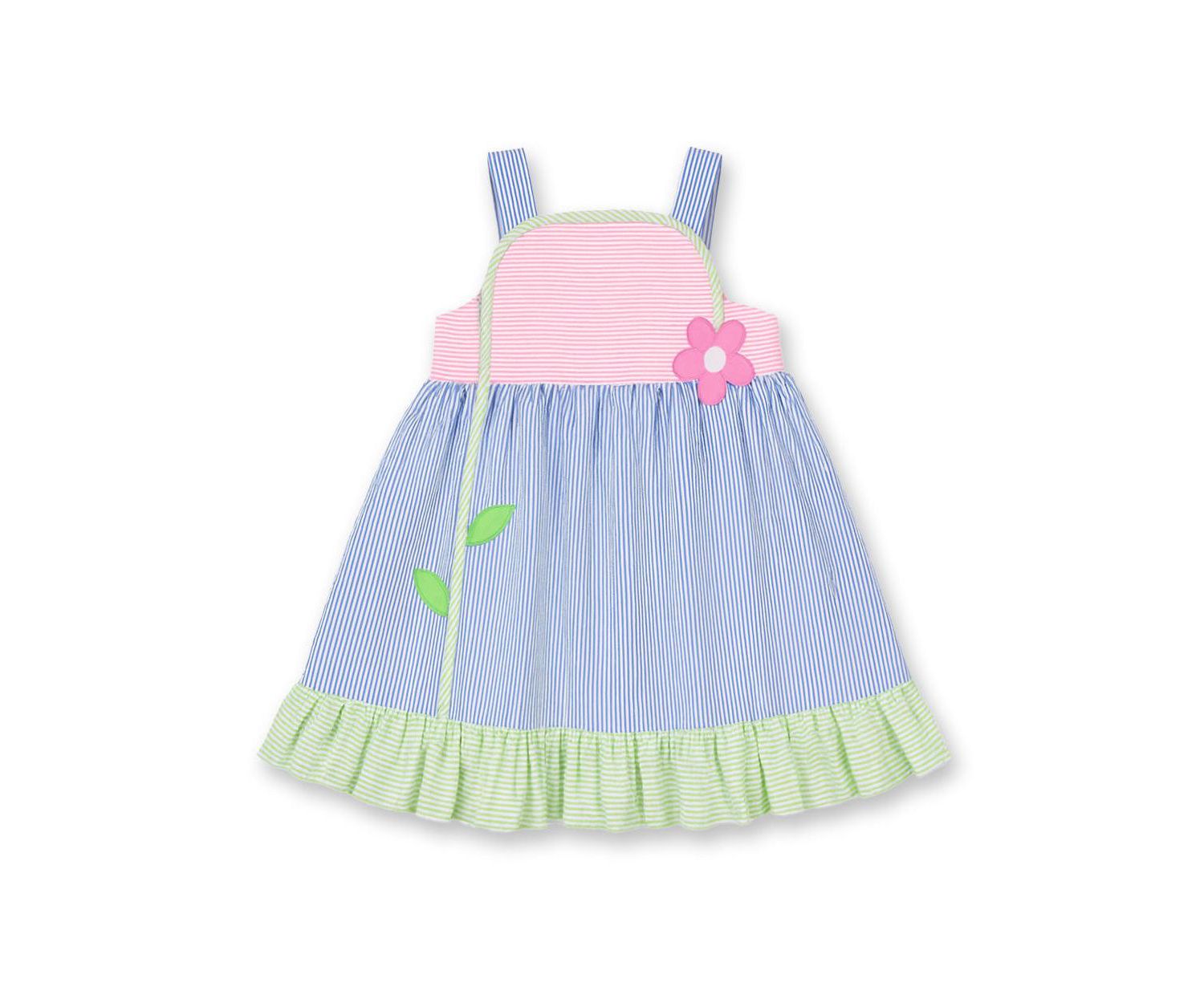 Little Girl Seersucker Dress With Flower