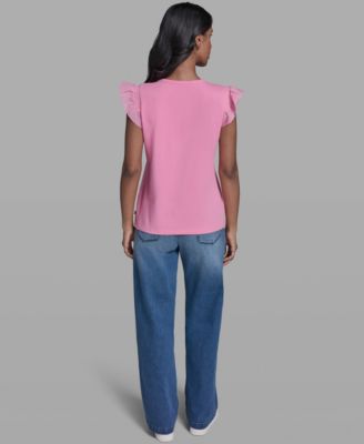 Women's Scallop Trim Boat Neck Top