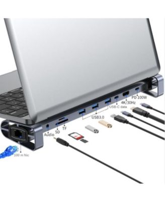 10-in-1 USB-C Hub with 100W PD 2.0 Charging & 4K HDMI Port, Foldable Laptop Stand Docking Station for Office & Home Use