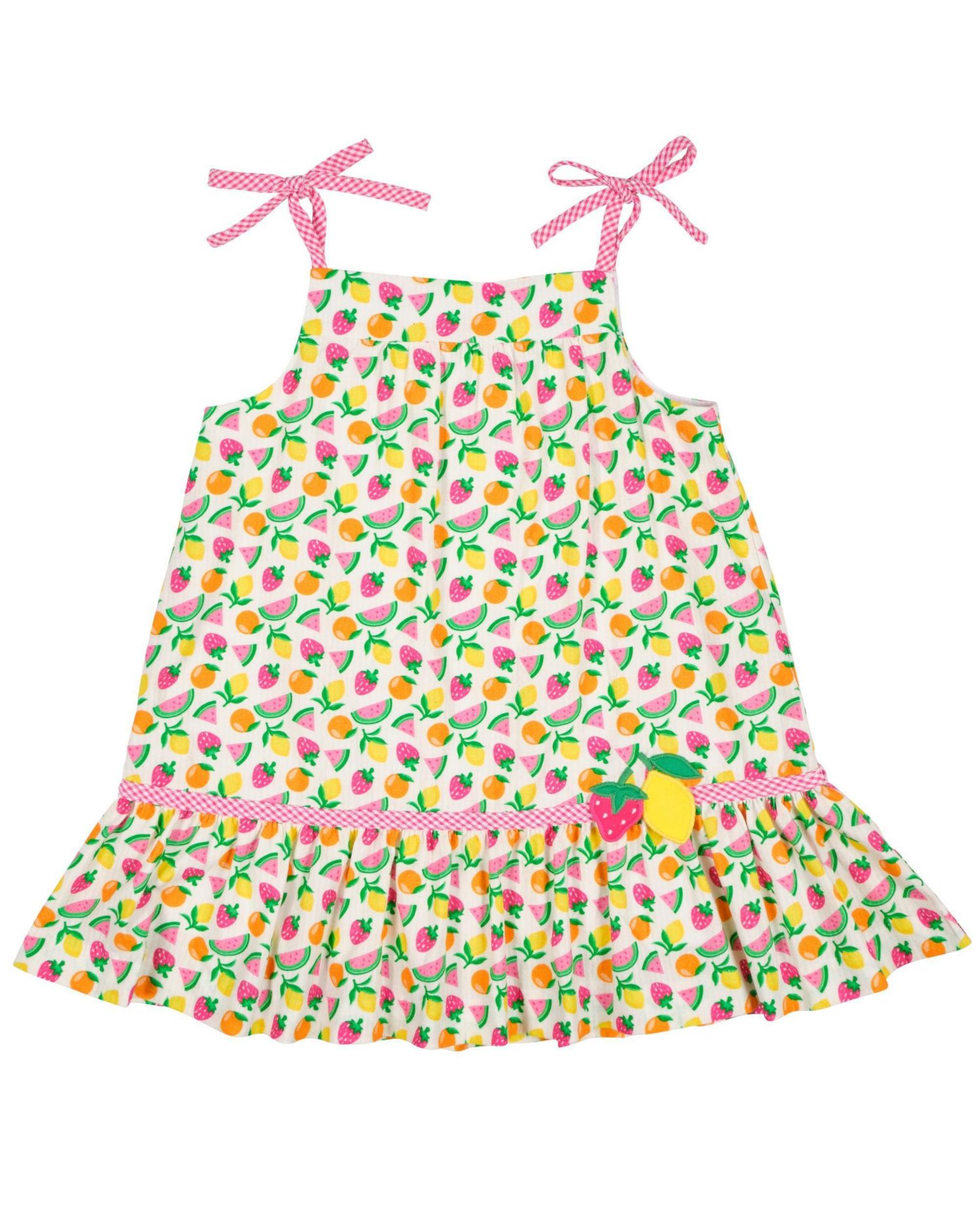 Little Girls Printed Seersucker Dress with Fruit