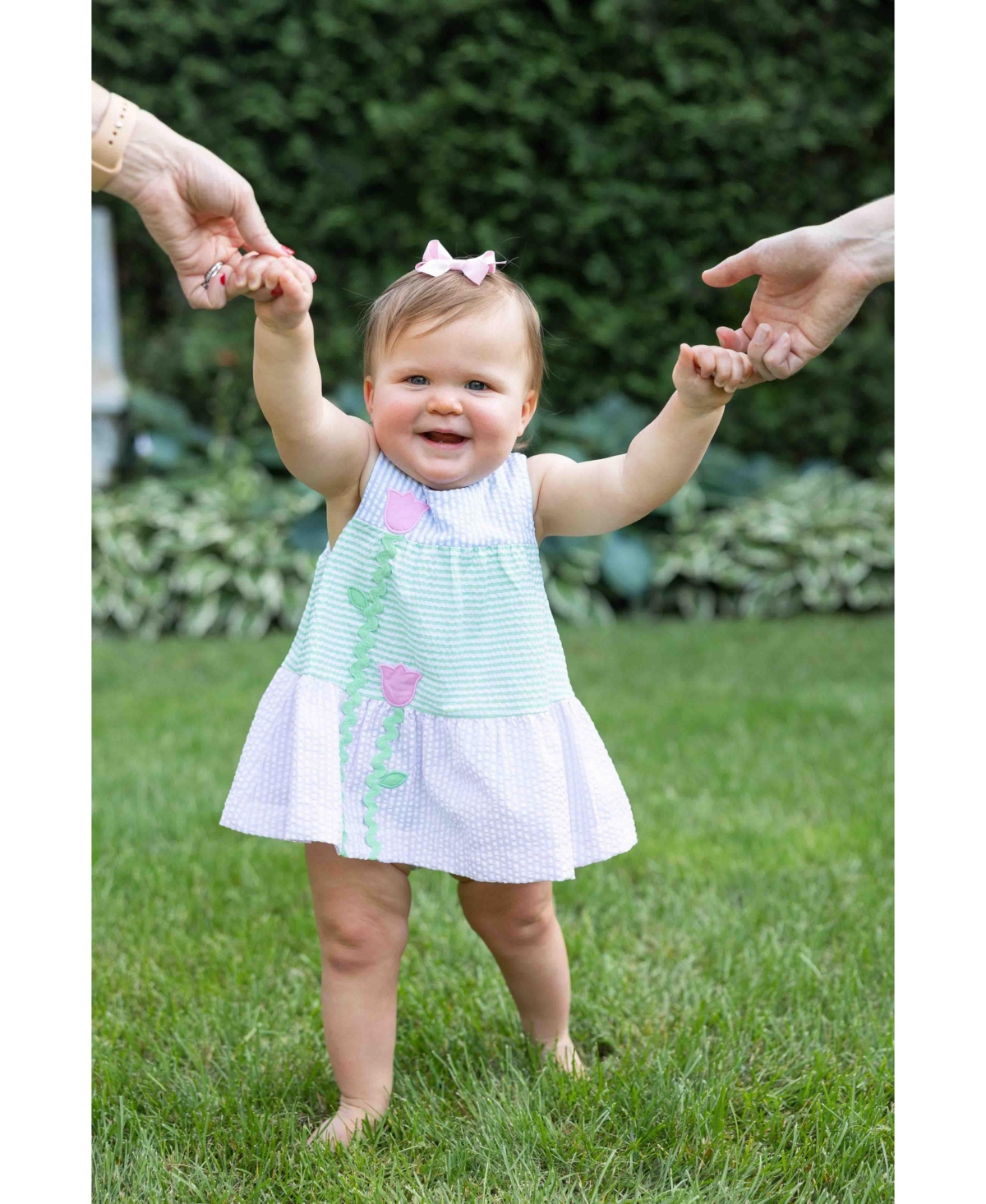 Florence Eiseman Baby Girl Seersucker Romper With Tulips