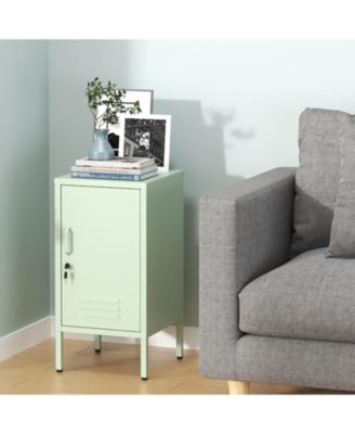 Metal Locker Nightstand with Door & Shelf, Modern Steel Bedside Storage Cabinet, Single Door Lockable Metal End Table for Bedroom