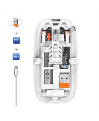 Transparent Tri-Mode Wireless Mouse, 2.4G+BT5.1, Rechargeable Silent Office Mouse with 800/1200/1600 DPI, Lightweight for Laptop