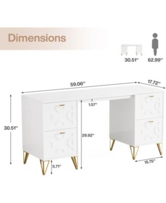 Computer Desk 59", Home Office Desk with 4 File Drawers, Writing Table Elegant