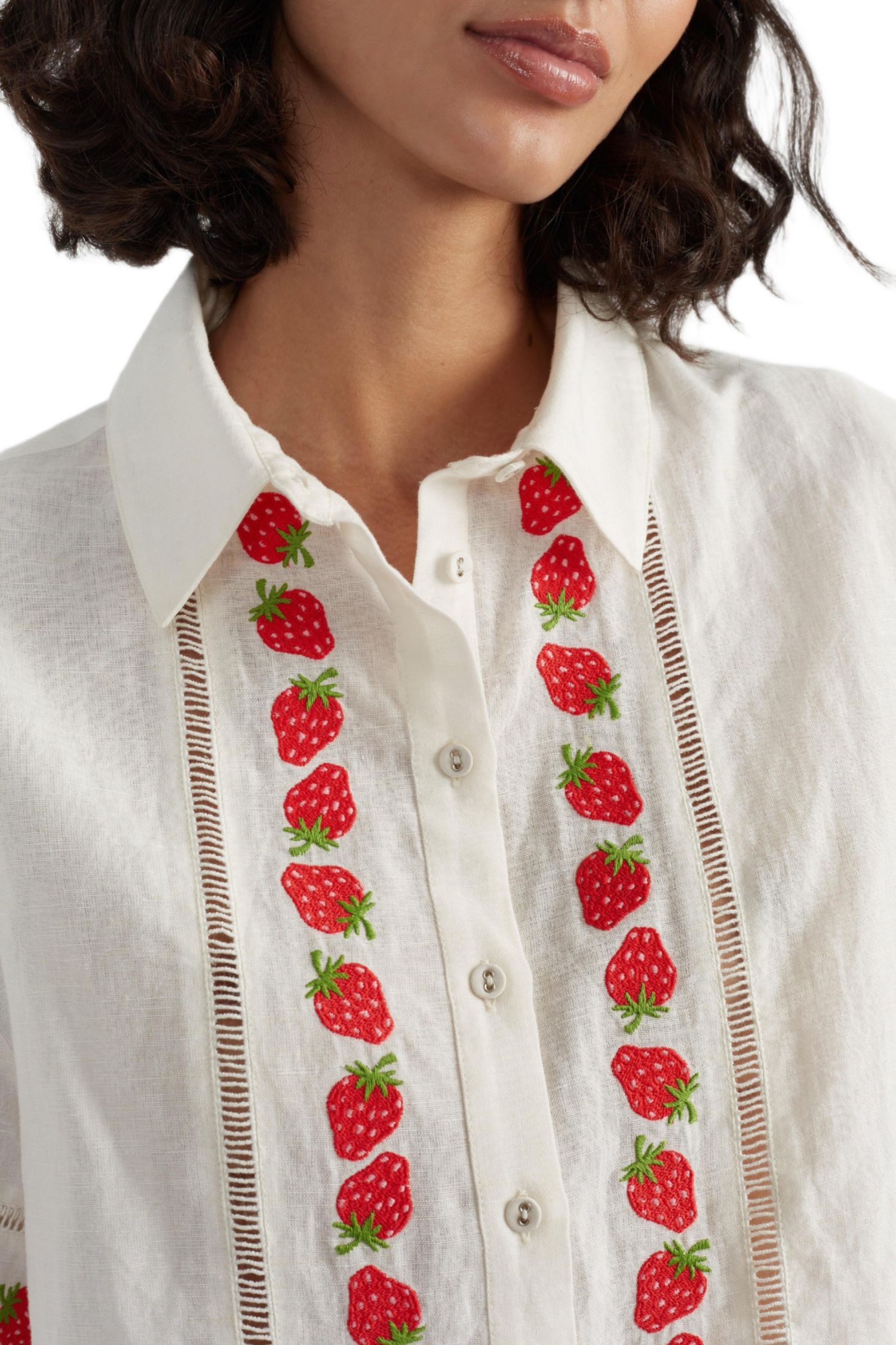 Women's Chinti and Parker Linen-Blend Strawberry Shirt