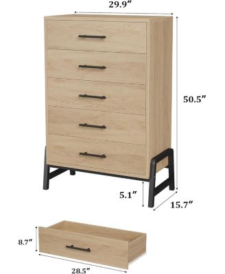 5 Dresser for Bedroom, 50.5 in Tall Drawer with Large Storage Space, Freestanding Wooden Closet Storage Dresser Chest for Living Room