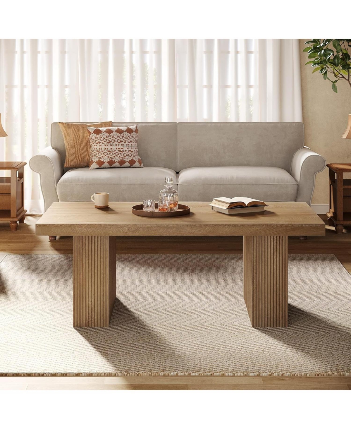 Tribesigns Farmhouse Coffee Table, 47.24 Inch Rectangle Center Table with Large Tabletop & Thick Base, Rustic Wooden Furniture