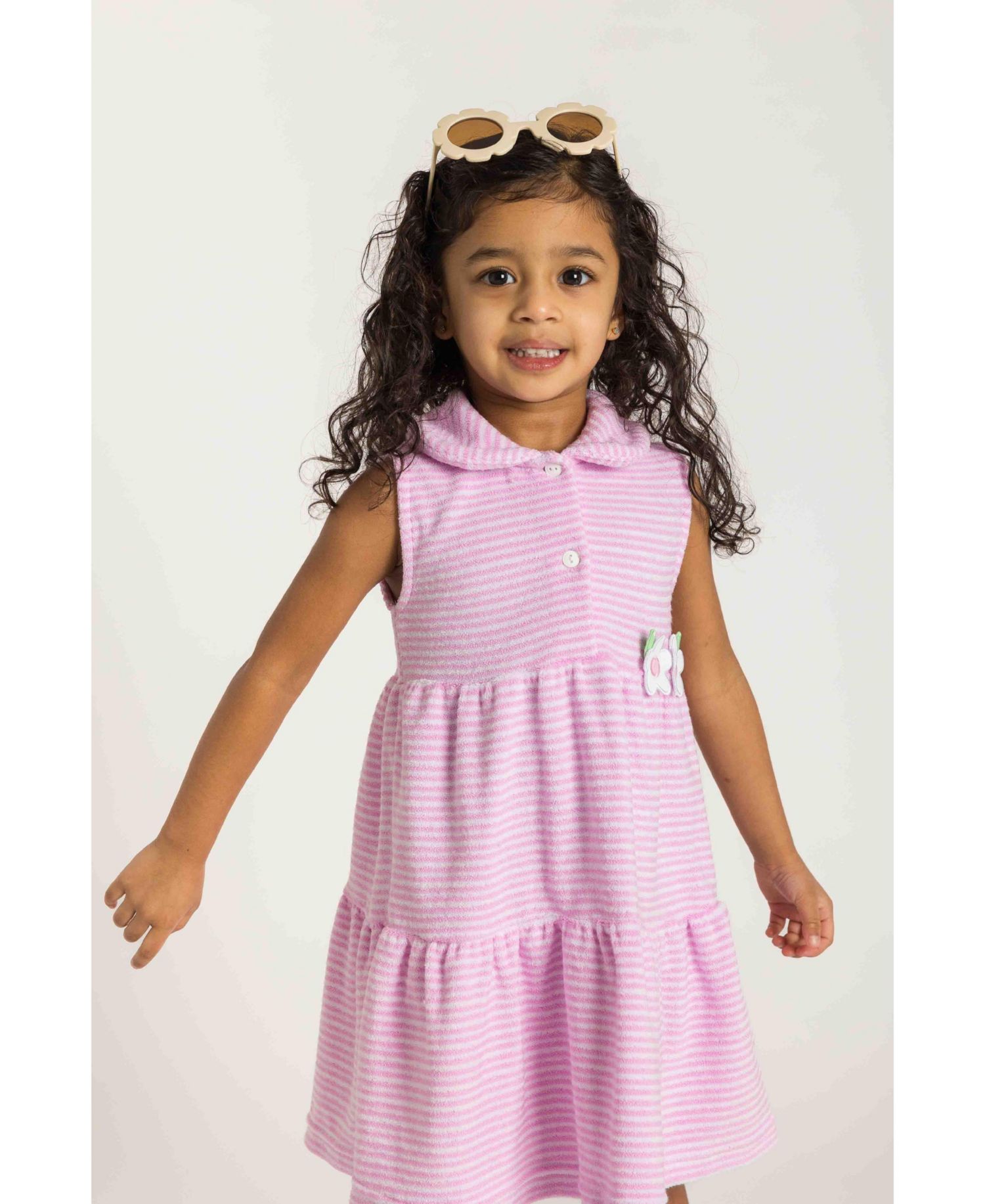 Big Girls Stripe Terry Dress with Flowers
