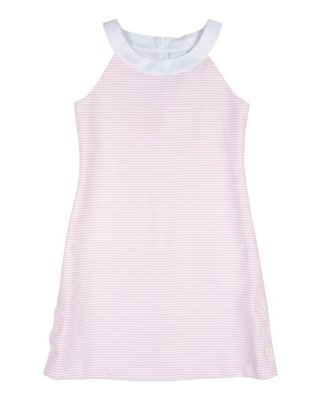 Big Girls Stripe Pique Dress With Side Buttons
