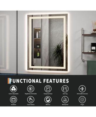 LED Bathroom Mirror with Front and Backlit Illumination, Dimmable Smart Vanity Mirror with Anti-Fog Feature, Memory Function