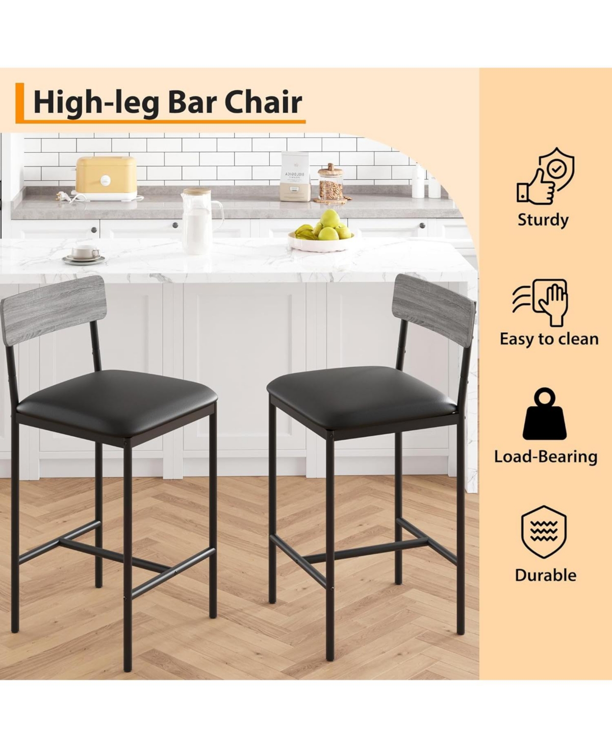 gaomon Kitchen Table Bar Stools Set of 2 Counter Height Bar Chairs for Dining Room, Home Office, Living Room