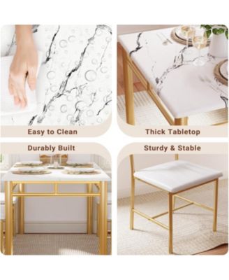 27.6" W Dining Table Set for 4, Wood Kitchen Table with Upholstered Chairs, White & Gold