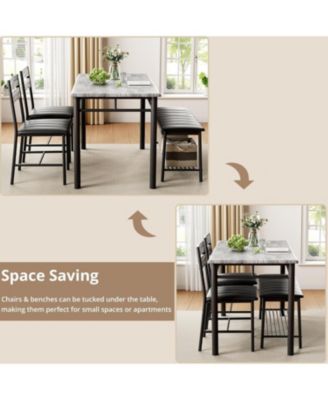 43.3" W Dining Table Set for 4 with Upholstered Bench and 2 Chairs.