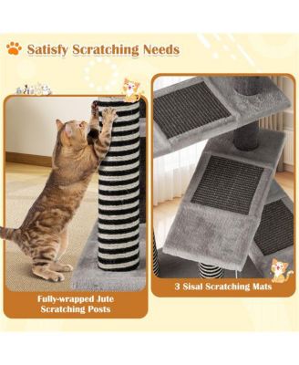 3-in-1 Cat Activity Stairs: 37-Inch Tiered Perches with Scratching Mats, Spring Ball & Dangling Toys for Climbing and Play