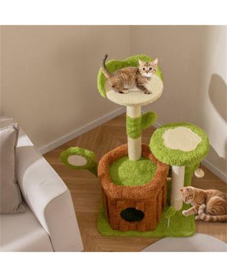 Machine-Washable & Space-Saving Cat Tree, 36-Inch Jungle Theme with Removable Peach Skin Cover, Sisal Scratching Post & Toys