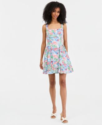 Juniors' Printed Sleeveless Fit & Flare Dress