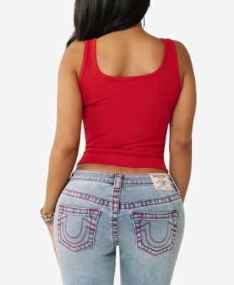 Women's Crystal Square Neck Rib Tank