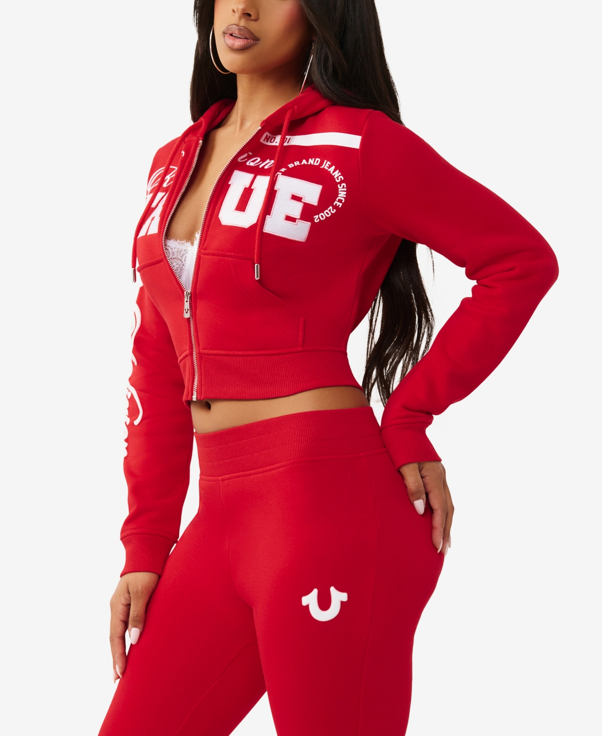 True Religion Women's Embroidered Shrunken Zip Hoodie