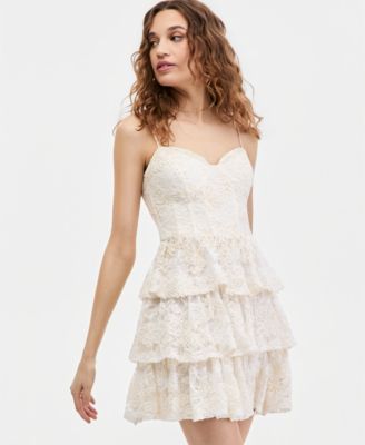 Women's Sweetheart-Neck Tiered-Lace Mini Dress