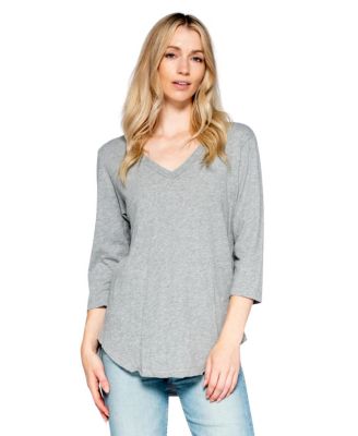 Women's Clothing 3/4 Sleeve V-Neck Shirttail Tee