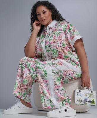 Plus Size Printed Camp Collared Shirt