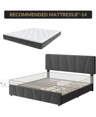 Queen Size Bed Frame with Adjustable Headboard and 4 Storage Drawers
