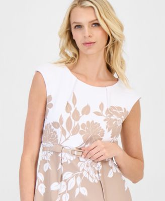 Women's Placed-Print Belted Sheath Dress