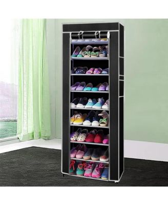 Black Shoe Rack, Free Standing Shoe Racks 9 Tier - Portable Row Shoe Rack Organizer Tower for Closet with Nonwoven Fabric Cover