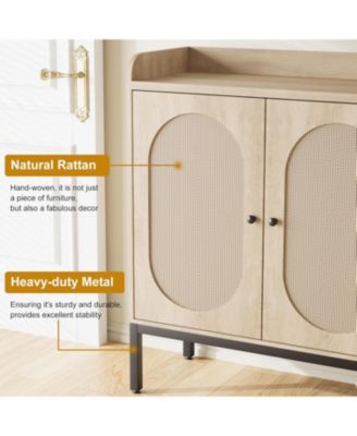 Freestanding shoe cabinet with 3 rattan doors, adjustable shelves, and 7-tier closed storage for entryway or hallway.