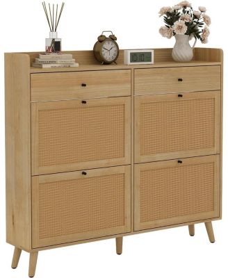 Rattan Shoe Cabinet Storage for Entryway, Shoe Organizer Cabinet with 4 Flip Drawers and 2 Slide Drawers