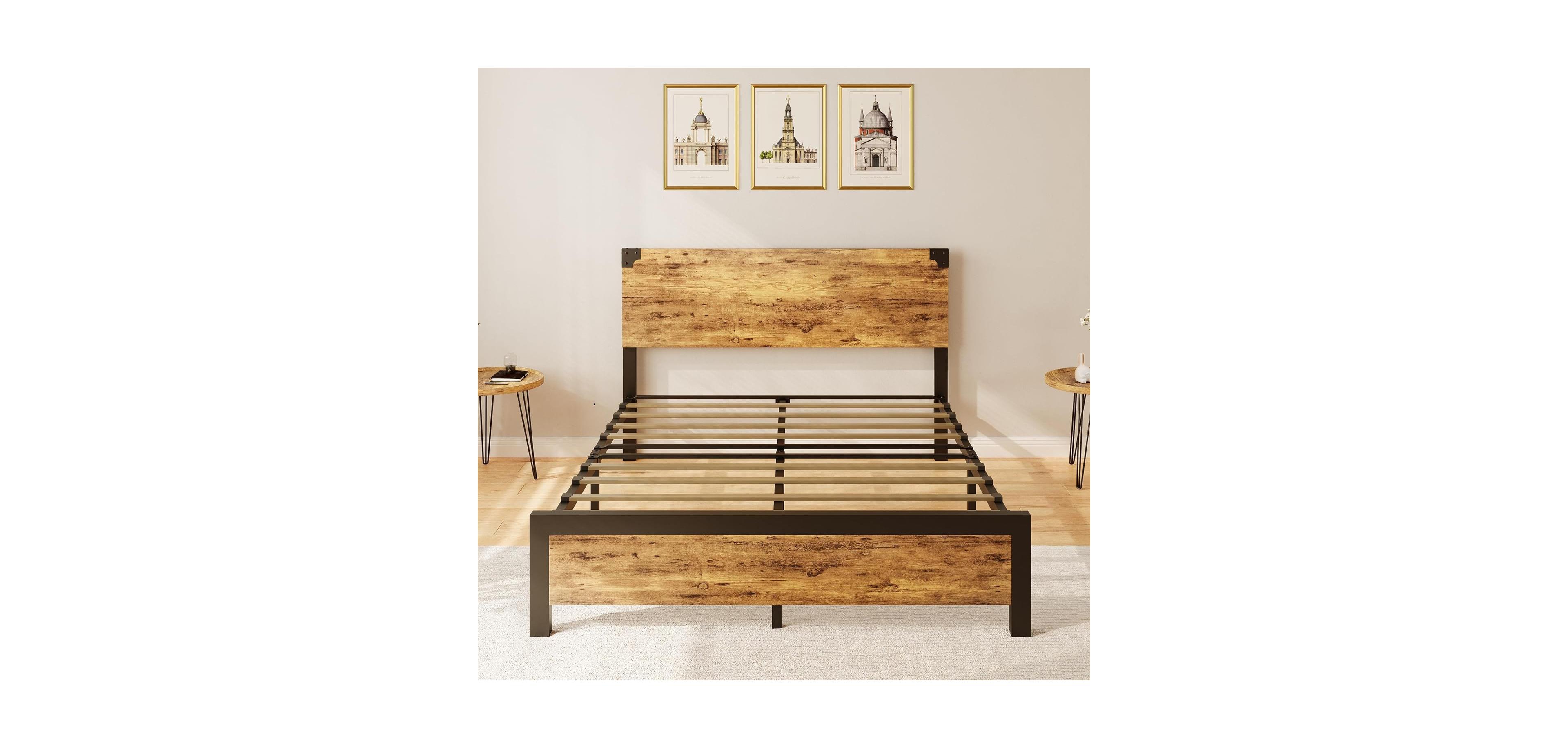 gaomon Full Size Bed Frame with 4 Storage Drawers, Metal Support Platform with Wooden Headboard and Footboard