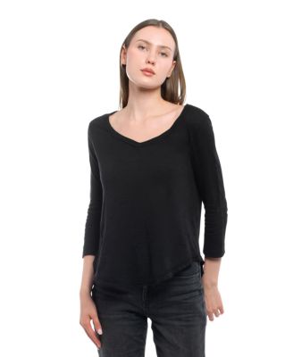 Women's Clothing 3/4 Sleeve V-Neck Shirttail Tee