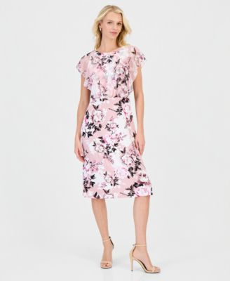 Women's Floral-Print Flutter-Sleeve Midi Dress