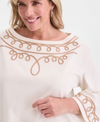 Plus Size Boat Neck Lace Detail Top