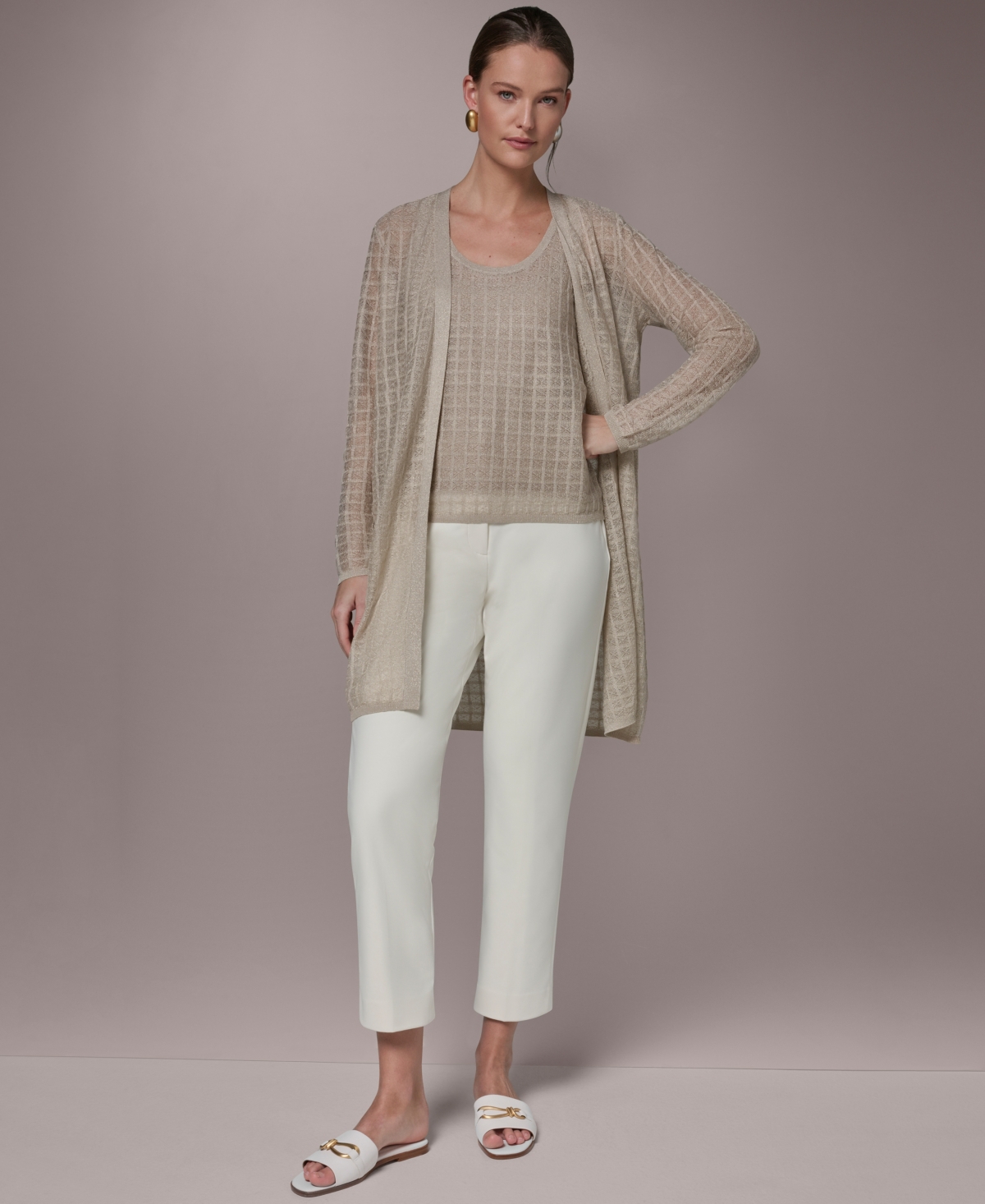 Donna Karan New York Women's Grid Pattern Long-Sleeve Cardigan