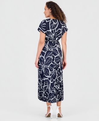 Women's Printed Surplice-Neck Pleat-Skirt Dress