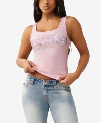 Women's Crystal Square Neck Rib Tank