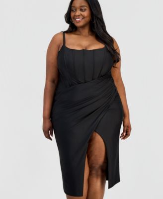 Trendy Plus Size Asymmetric Corset Midi Dress